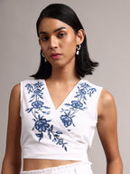 Zaccai Women's White Cambric Embroidered Co-Ords | Grocsy