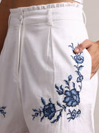 Zaccai Women's White Cambric Embroidered Co-Ords | Grocsy