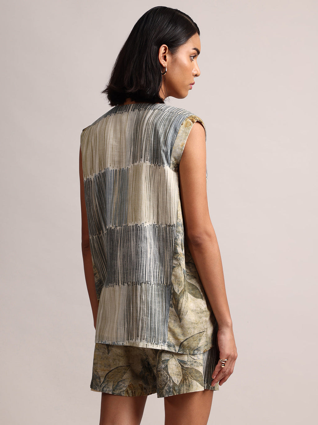 Zaccai Women's Grey Linen Striped Co-Ords | Grocsy