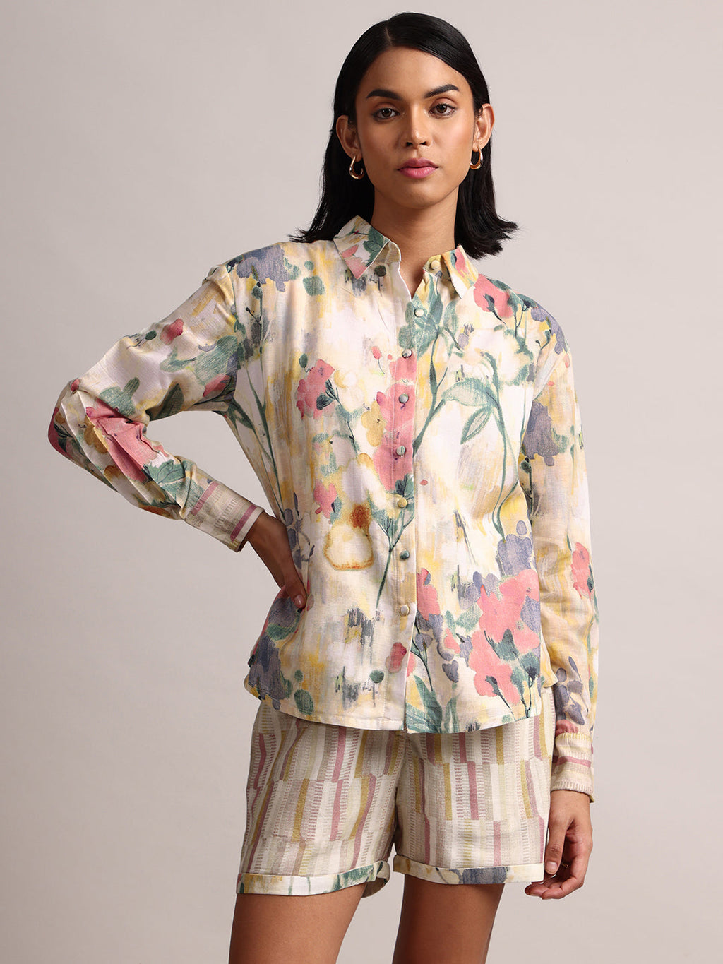 Zaccai Women's Yellow Linen Floral Co-Ords | Grocsy
