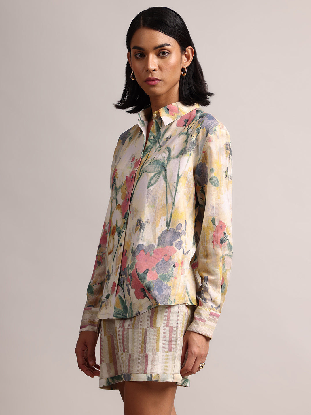 Zaccai Women's Yellow Linen Floral Co-Ords | Grocsy