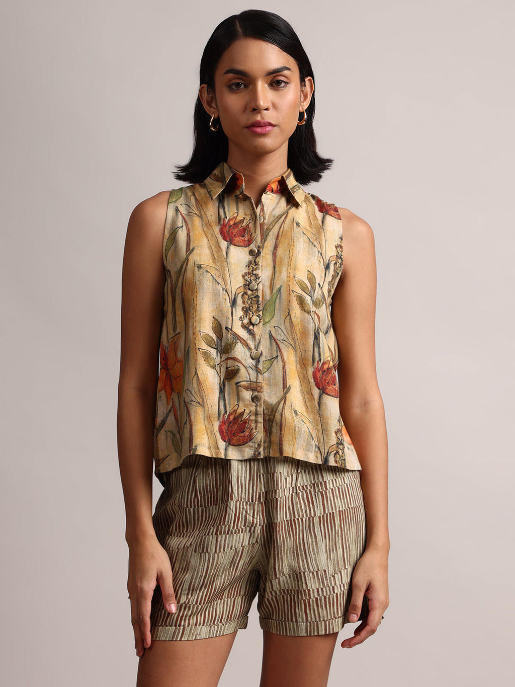 Zaccai Women's Yellow Linen Floral Co-Ords | Grocsy