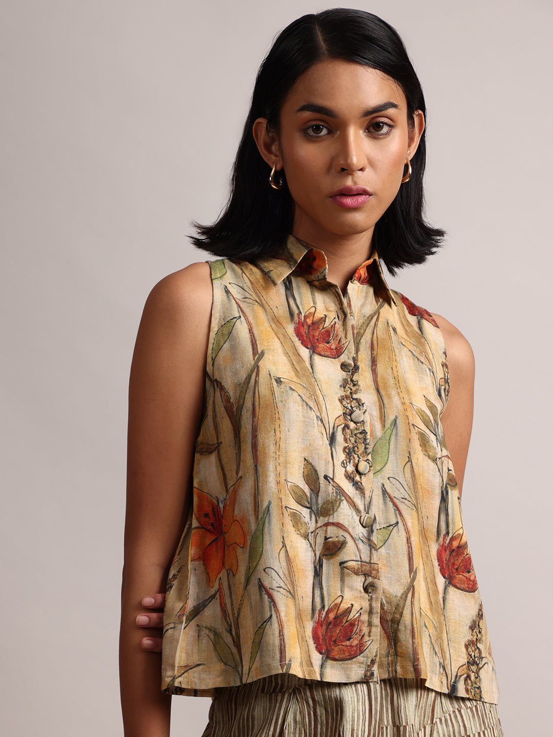 Zaccai Women's Yellow Linen Floral Co-Ords | Grocsy