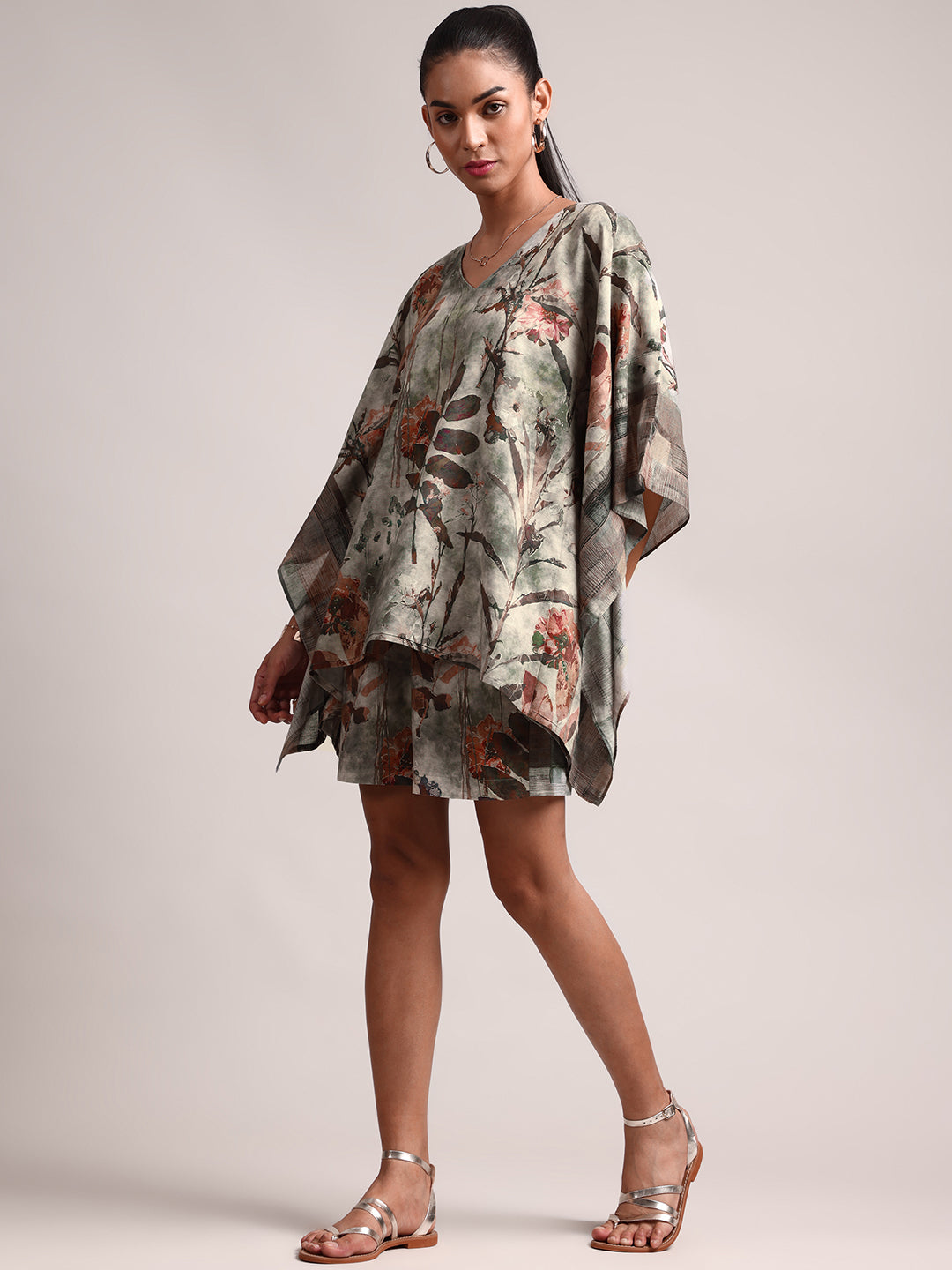 Zaccai Women's Grey Cotton Linen Floral Co-Ords | Grocsy