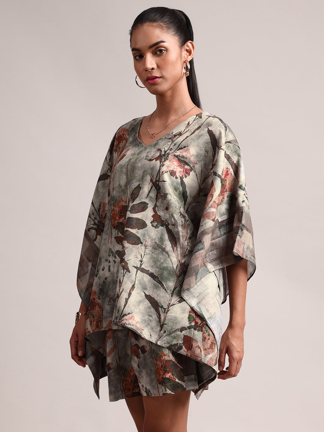 Zaccai Women's Grey Cotton Linen Floral Co-Ords | Grocsy