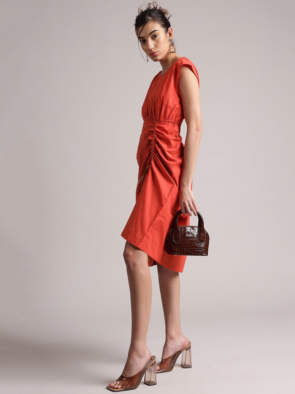 Zaccai Women's Rust Poplin Solid Dress | Grocsy