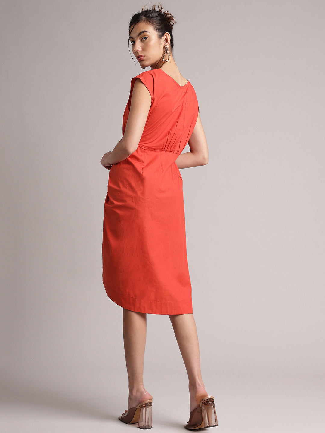 Zaccai Women's Rust Poplin Solid Dress | Grocsy