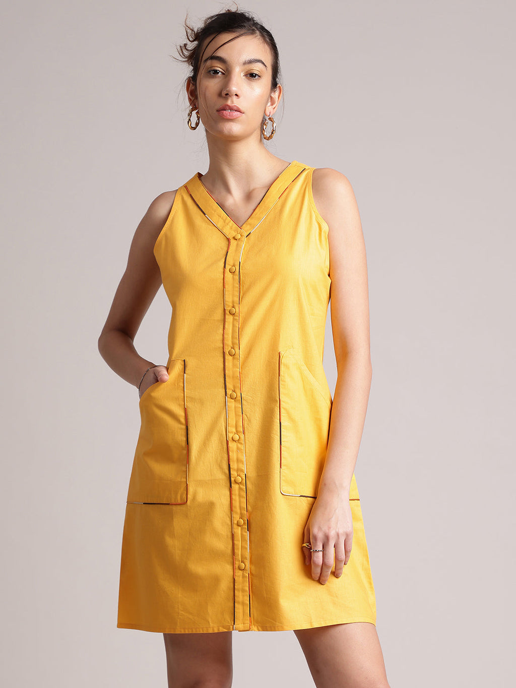 Zaccai Women's Yellow Poplin Solid Dress | Grocsy