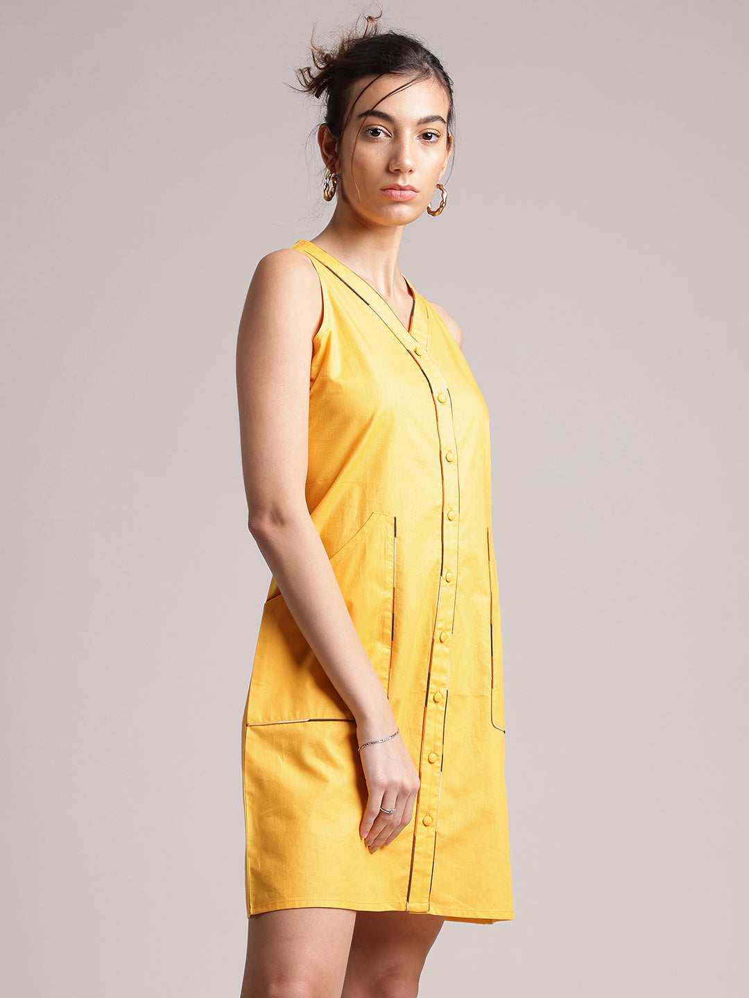 Zaccai Women's Yellow Poplin Solid Dress | Grocsy