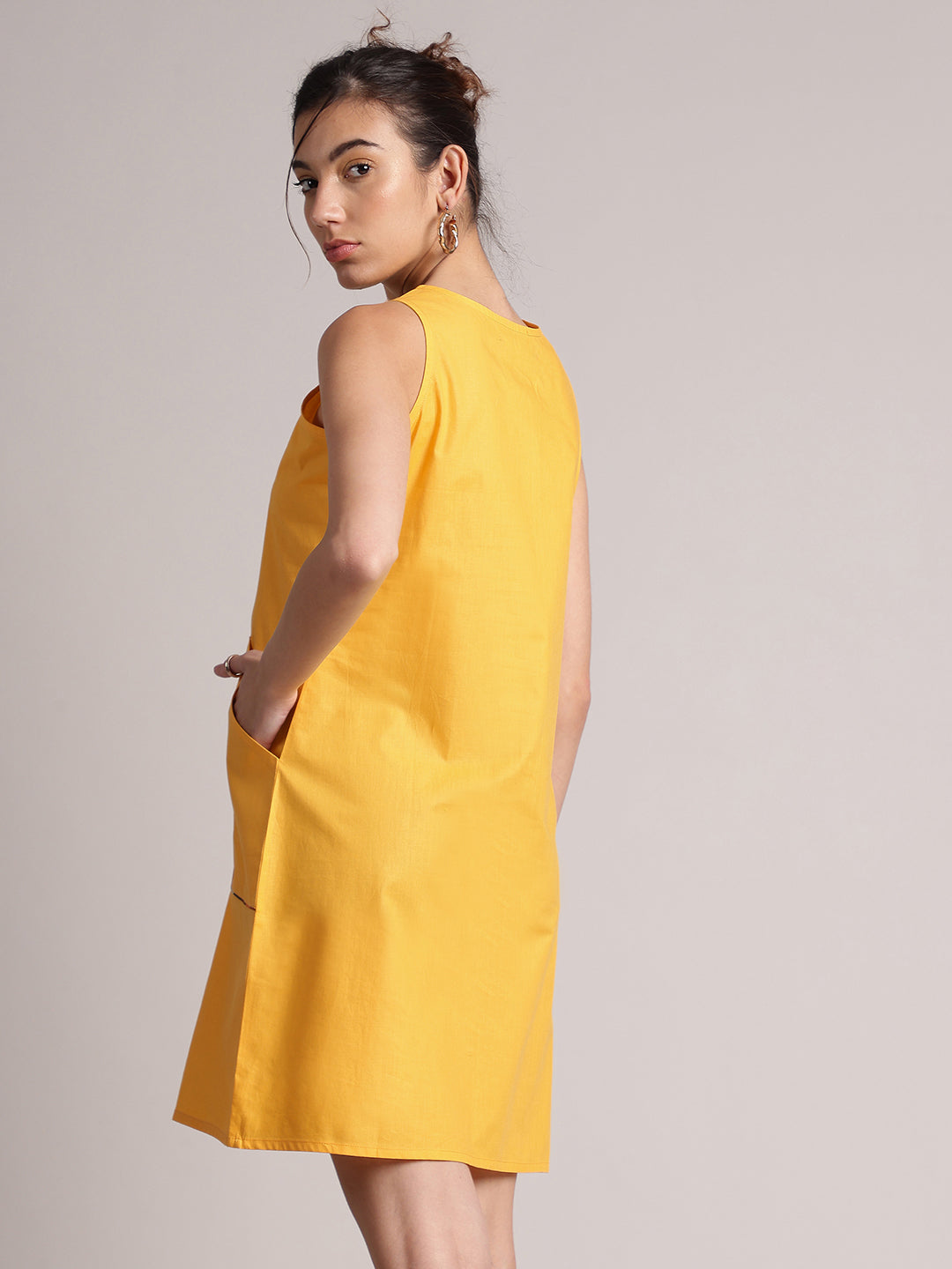 Zaccai Women's Yellow Poplin Solid Dress | Grocsy