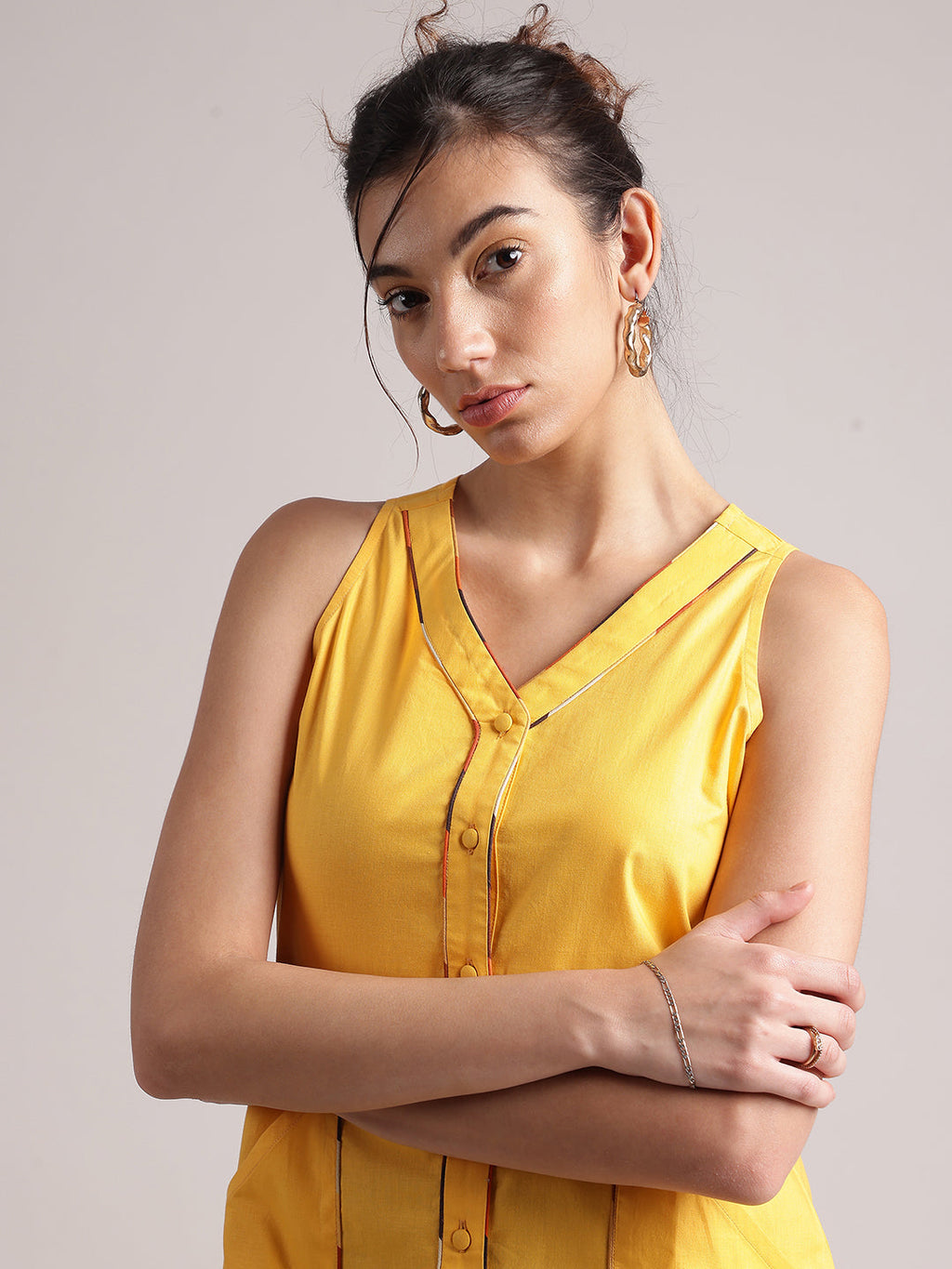 Zaccai Women's Yellow Poplin Solid Dress | Grocsy