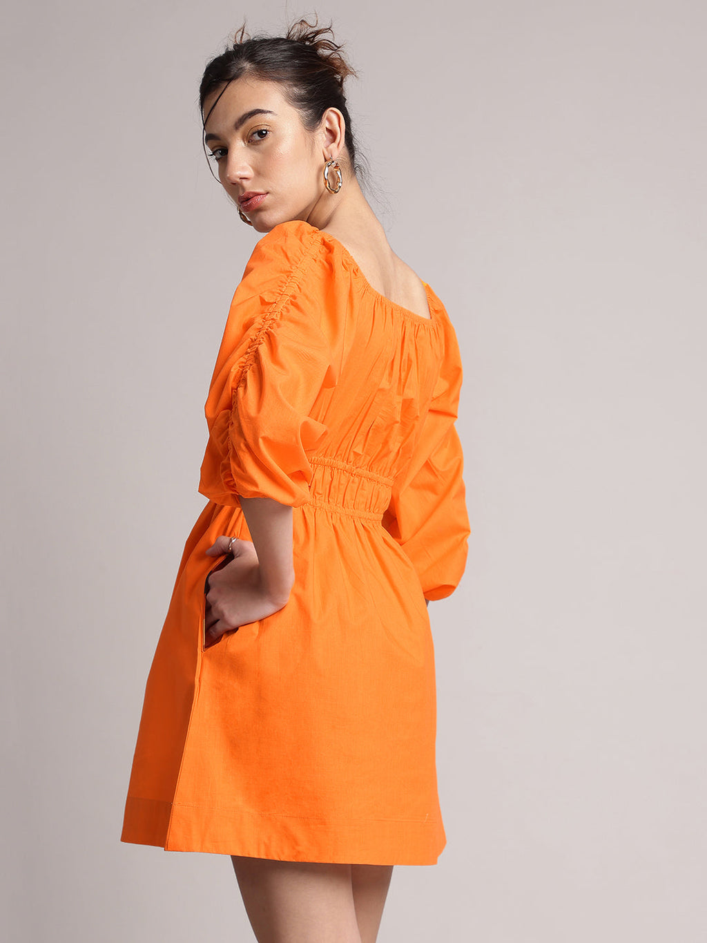 Zaccai Women's Orange Poplin Solid Dress | Grocsy
