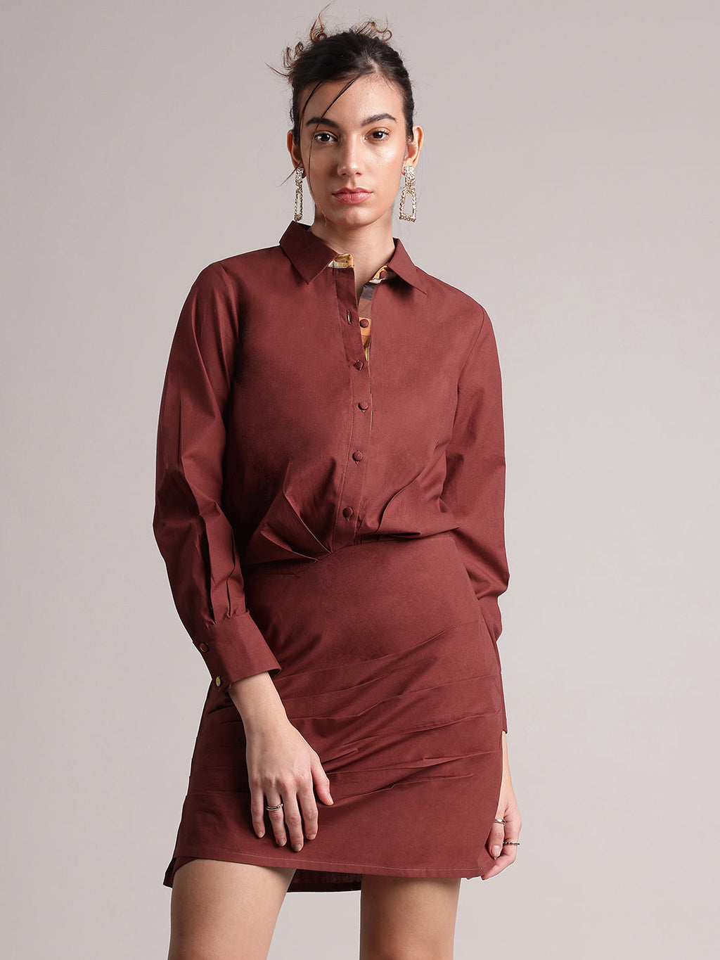 Zaccai Women's Brown Poplin Solid Dress | Grocsy
