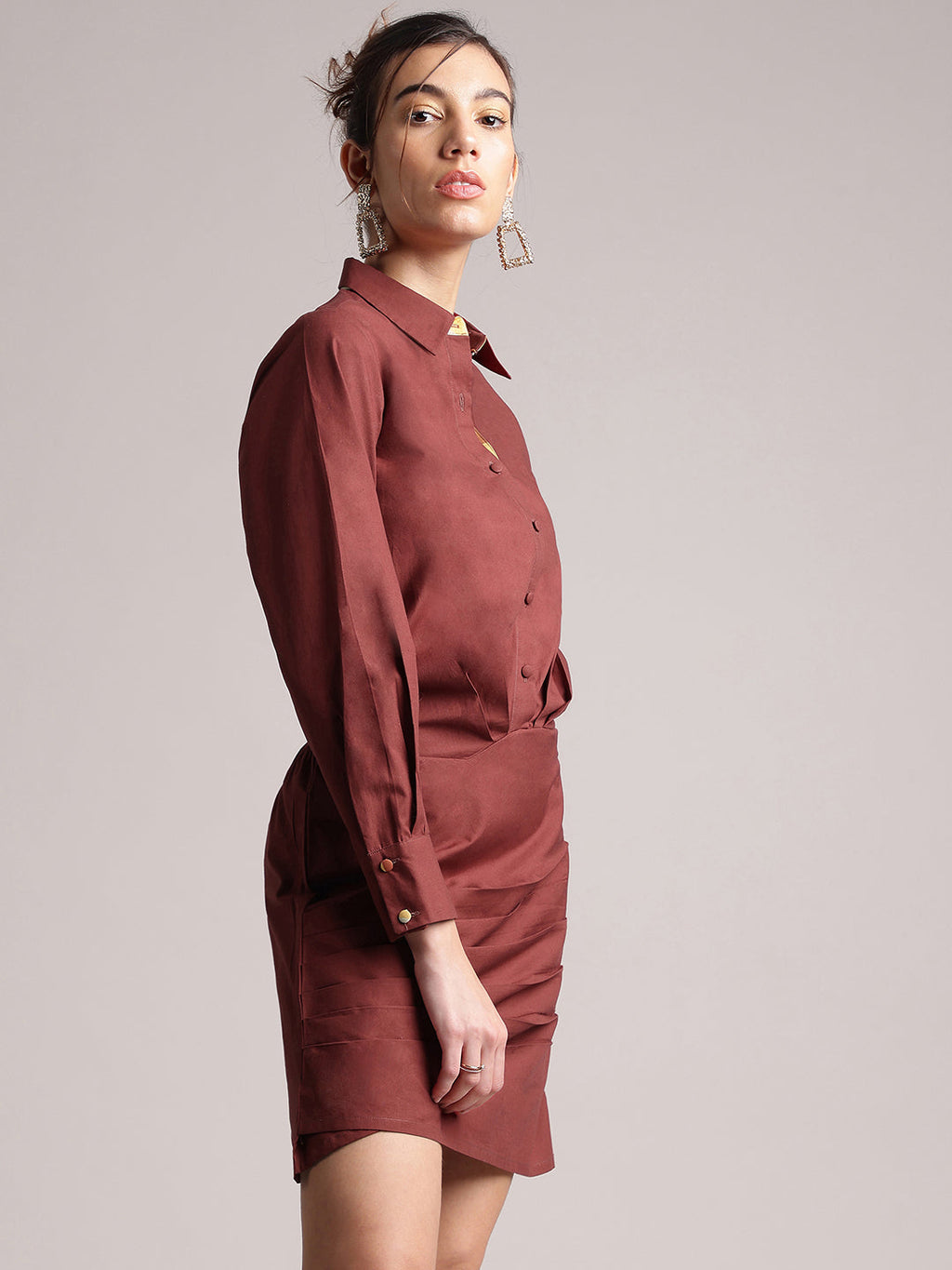 Zaccai Women's Brown Poplin Solid Dress | Grocsy
