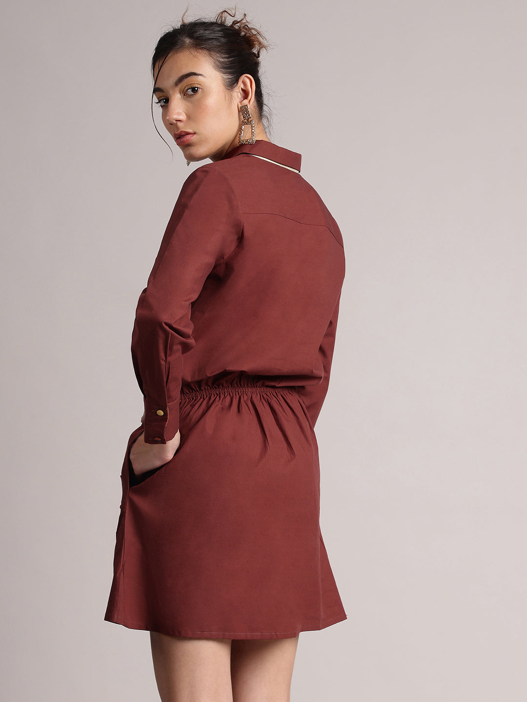 Zaccai Women's Brown Poplin Solid Dress | Grocsy