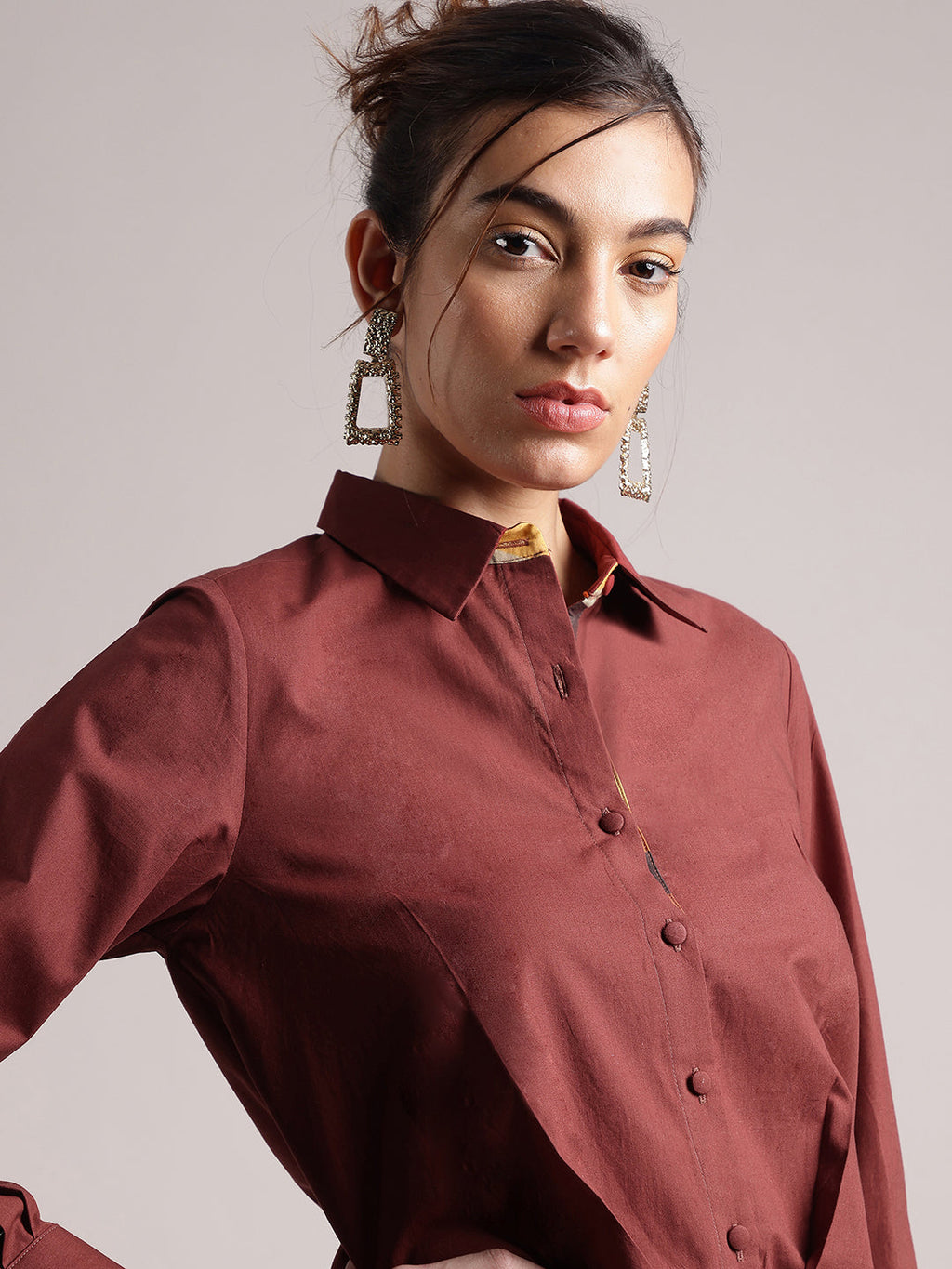 Zaccai Women's Brown Poplin Solid Dress | Grocsy