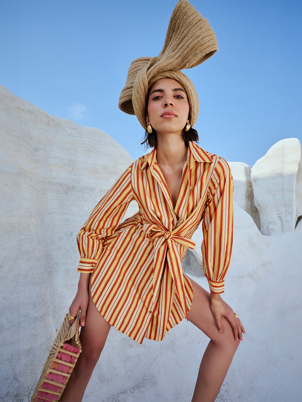 Zaccai Women's Yellow Poplin Striped Dress | Grocsy
