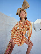 Zaccai Women's Yellow Poplin Striped Dress | Grocsy