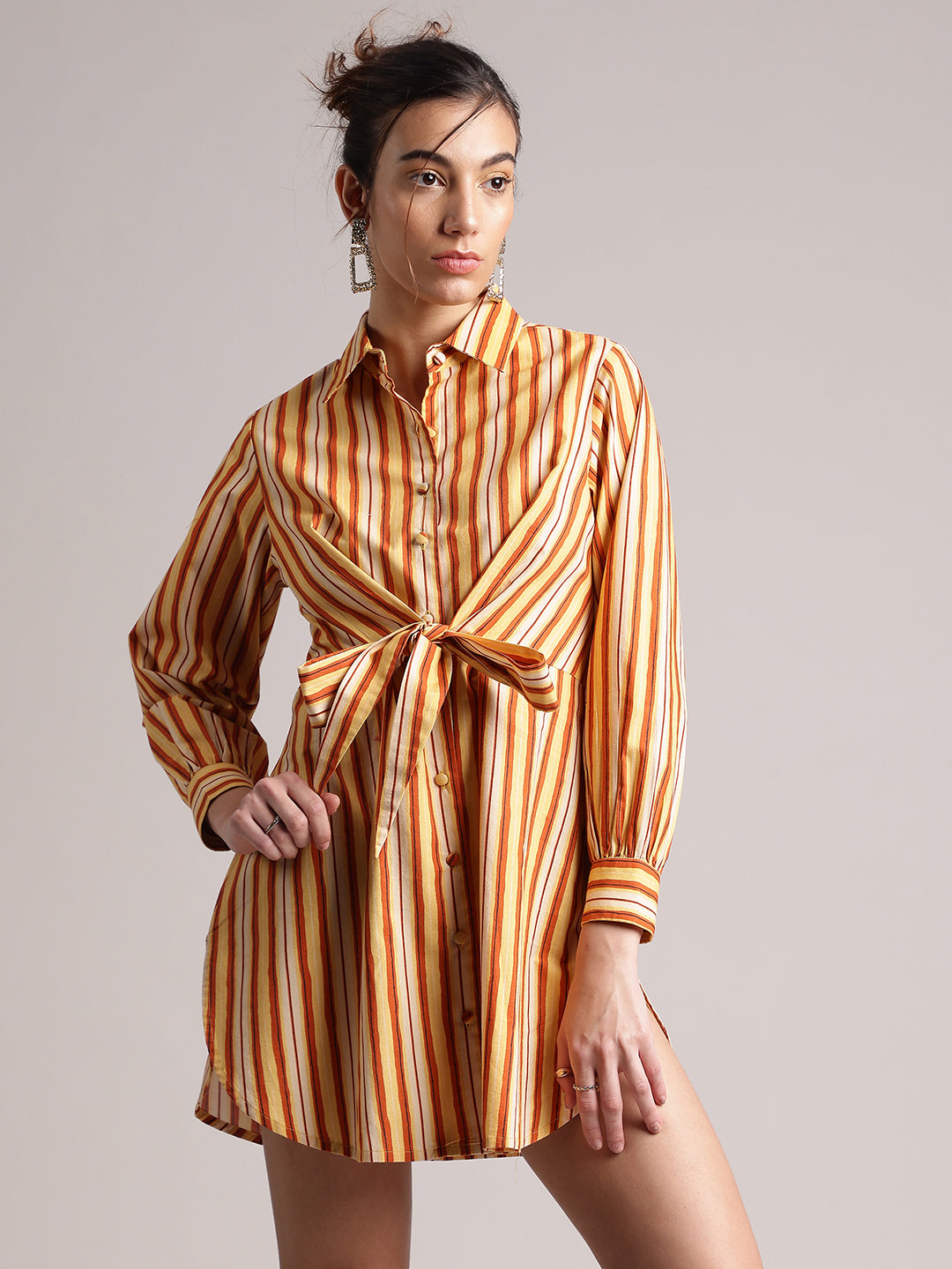 Zaccai Women's Yellow Poplin Striped Dress | Grocsy