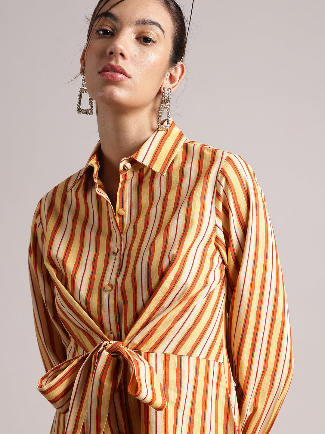 Zaccai Women's Yellow Poplin Striped Dress | Grocsy