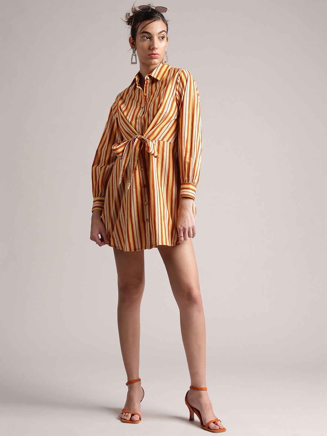 Zaccai Women's Yellow Poplin Striped Dress | Grocsy