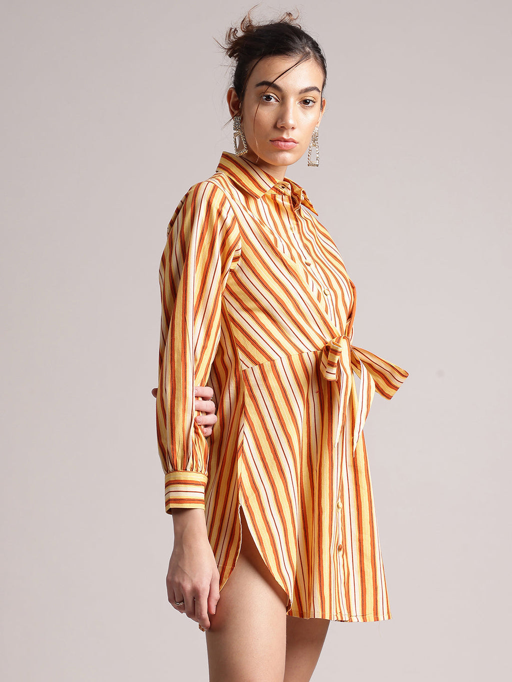 Zaccai Women's Yellow Poplin Striped Dress | Grocsy