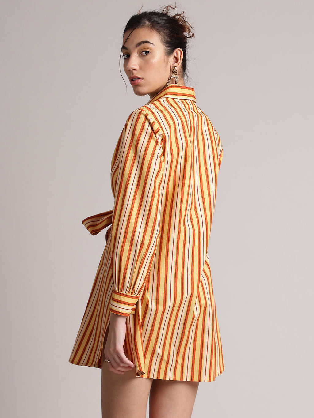 Zaccai Women's Yellow Poplin Striped Dress | Grocsy