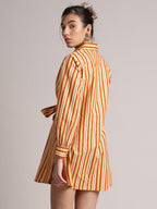 Zaccai Women's Yellow Poplin Striped Dress | Grocsy