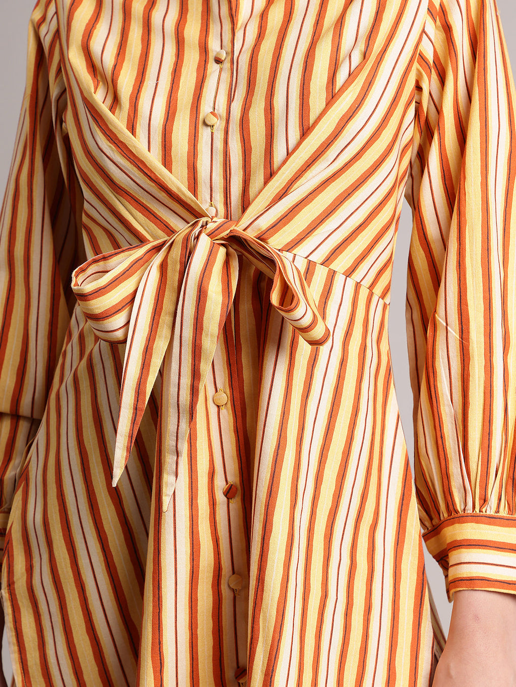 Zaccai Women's Yellow Poplin Striped Dress | Grocsy