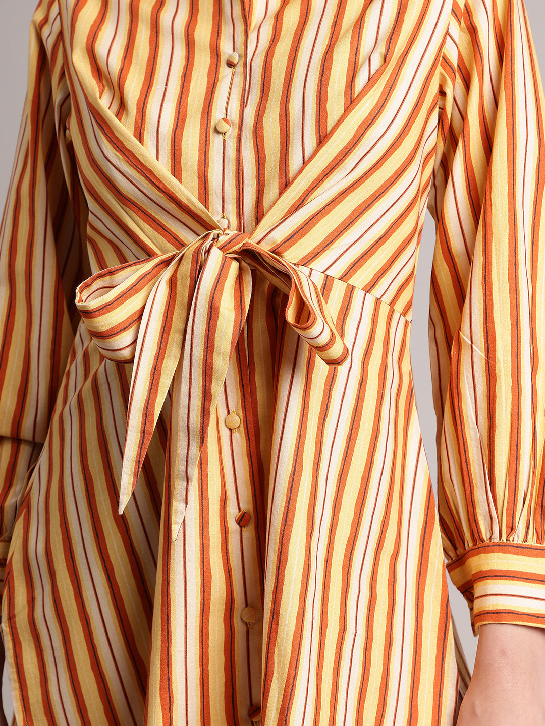 Zaccai Women's Yellow Poplin Striped Dress | Grocsy