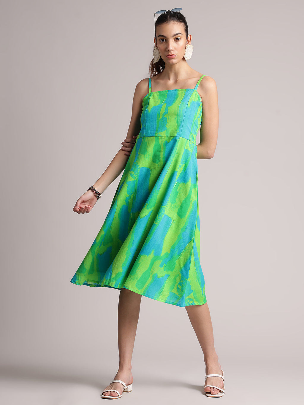 Zaccai Women's Lime Cambric Abstract Dress | Grocsy