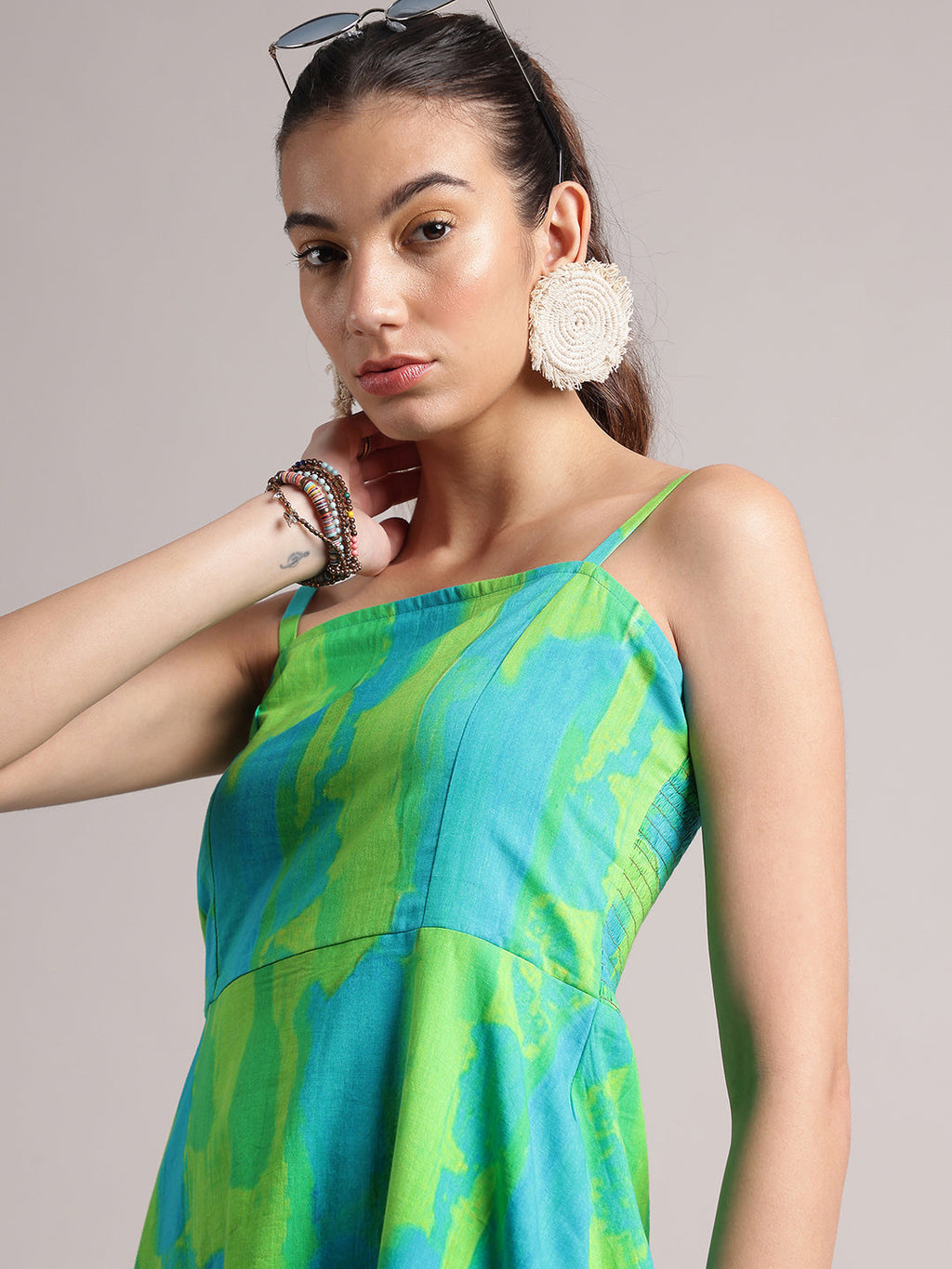 Zaccai Women's Lime Cambric Abstract Dress | Grocsy