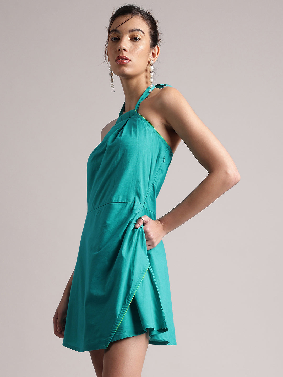 Zaccai Women's Aqua Cambric Solid Dress | Grocsy