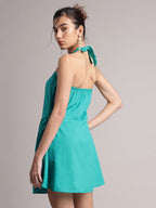 Zaccai Women's Aqua Cambric Solid Dress | Grocsy