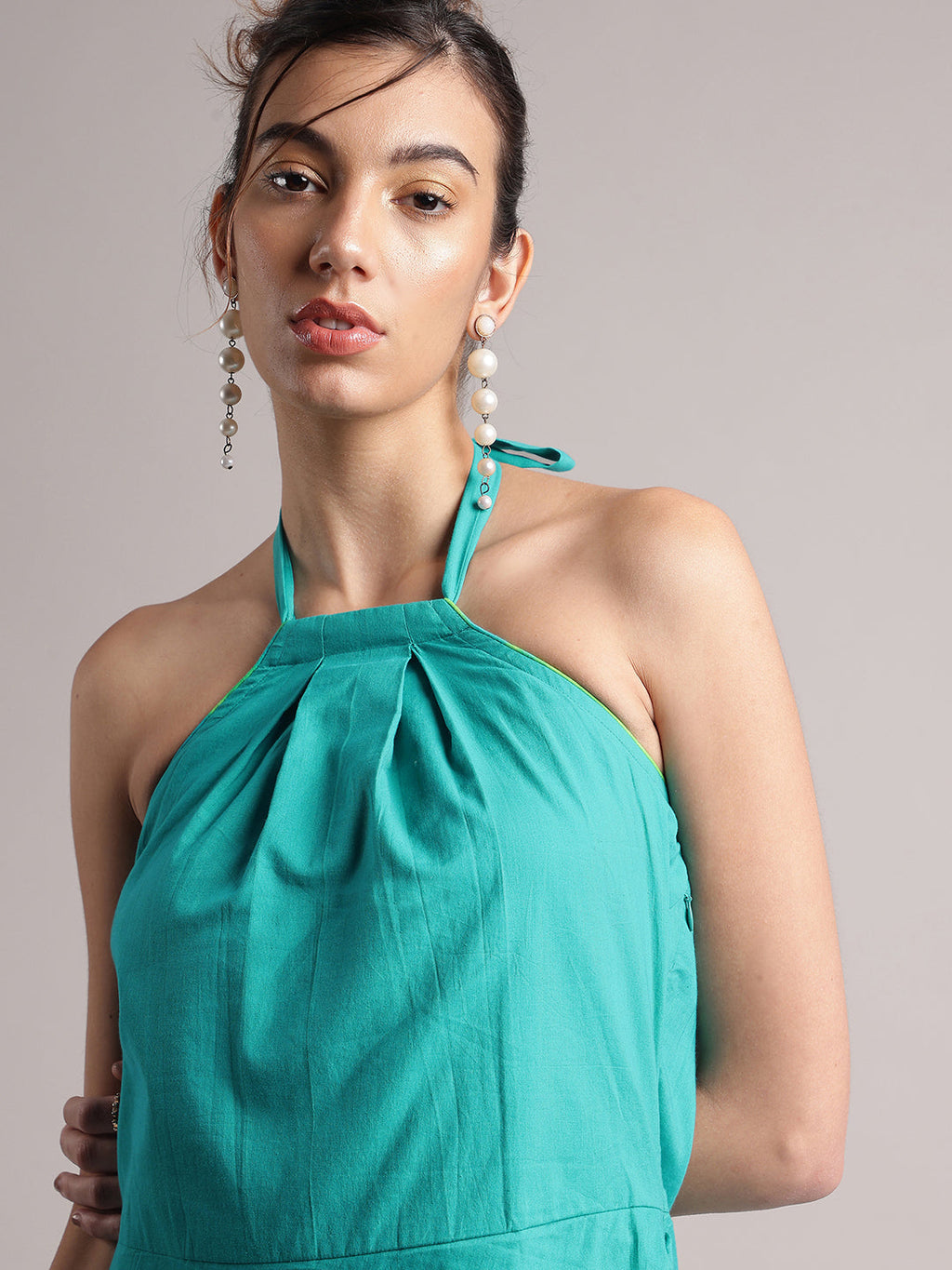 Zaccai Women's Aqua Cambric Solid Dress | Grocsy