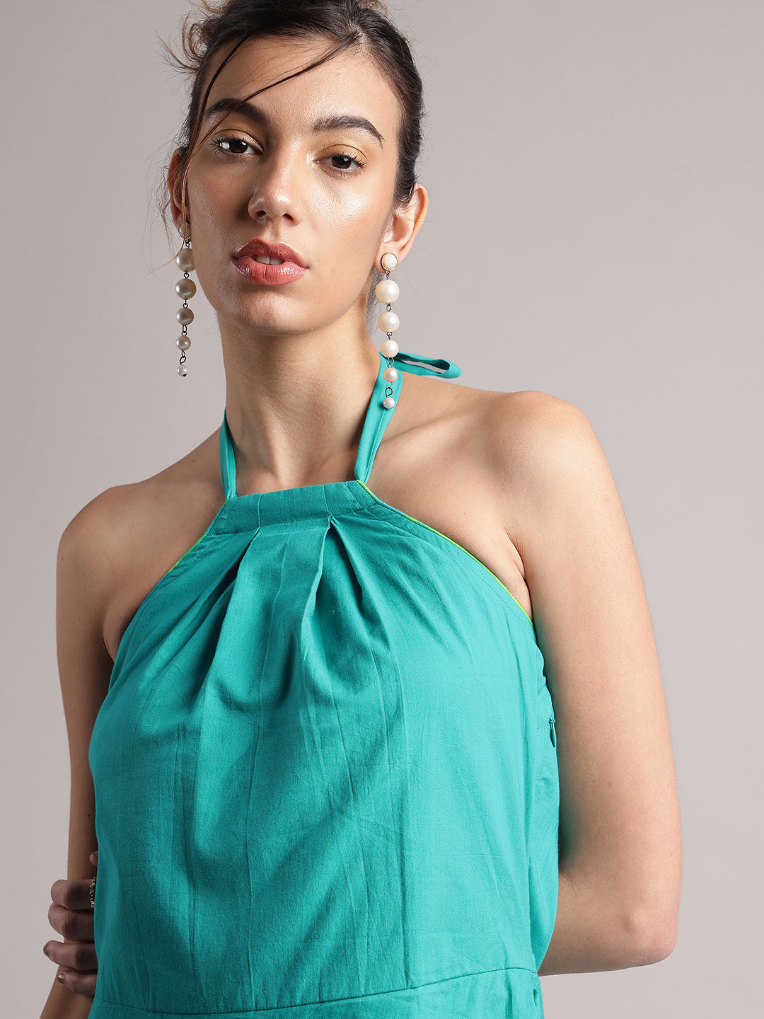 Zaccai Women's Aqua Cambric Solid Dress | Grocsy