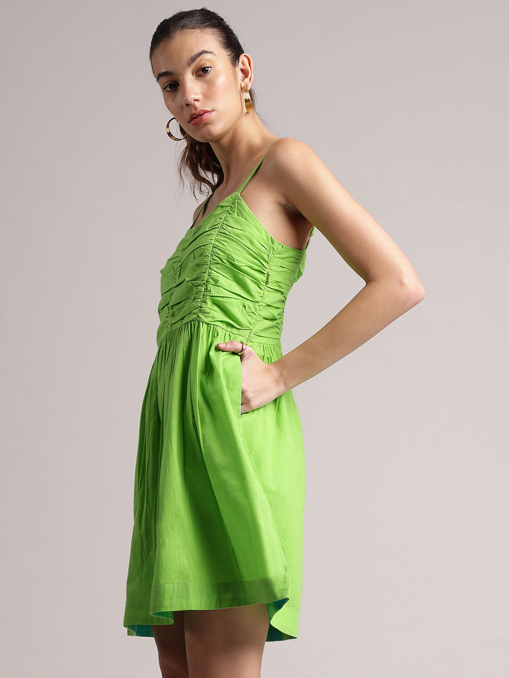 Zaccai Women's Lime Cambric Solid Dress | Grocsy