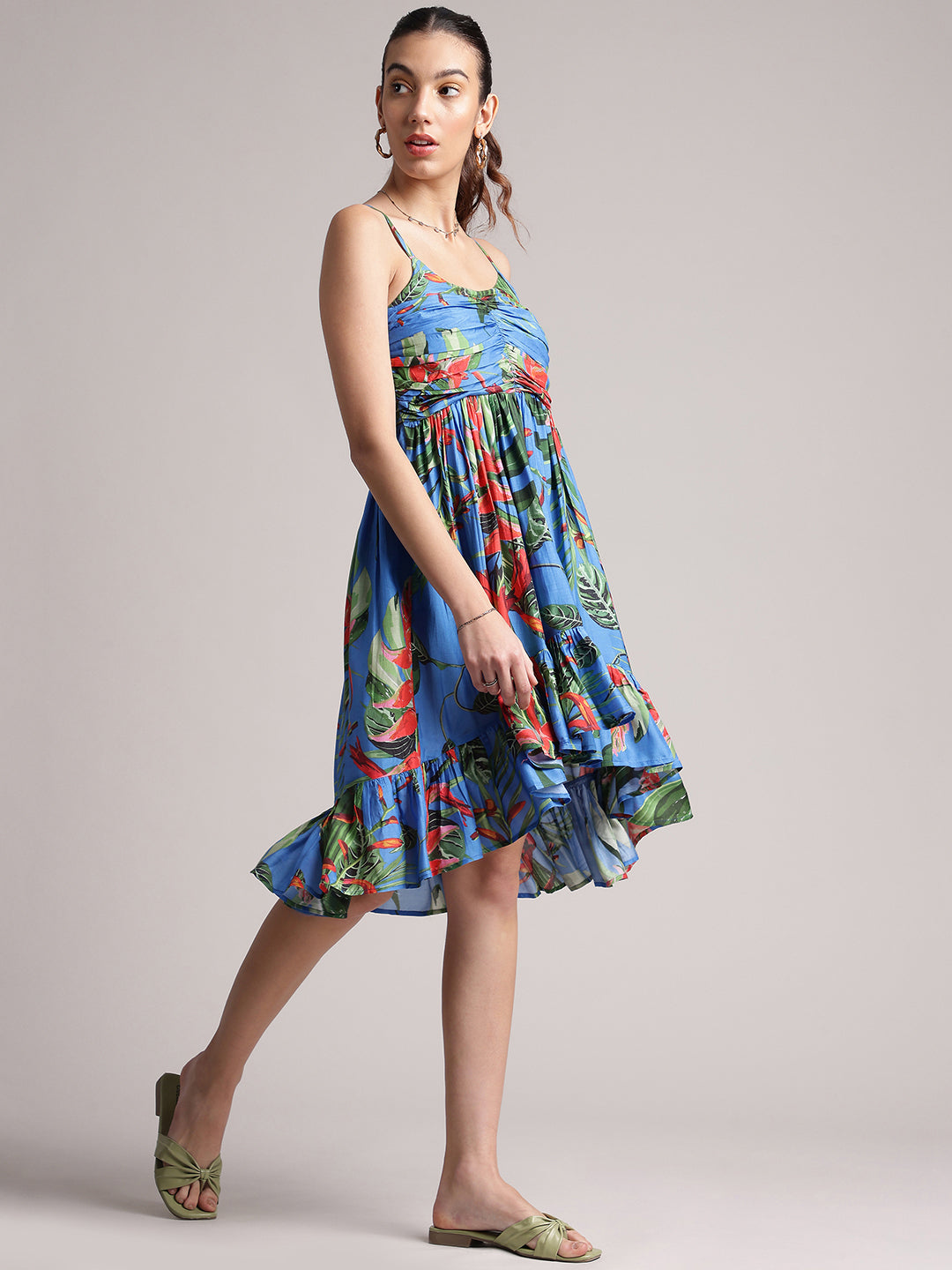 Zaccai Women's Blue Muslin Tropical Dress | Grocsy