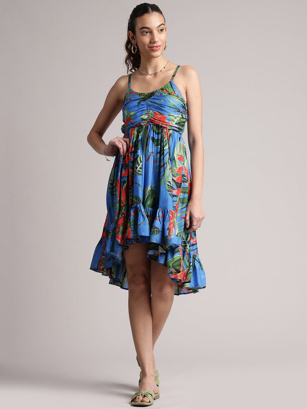 Zaccai Women's Blue Muslin Tropical Dress | Grocsy