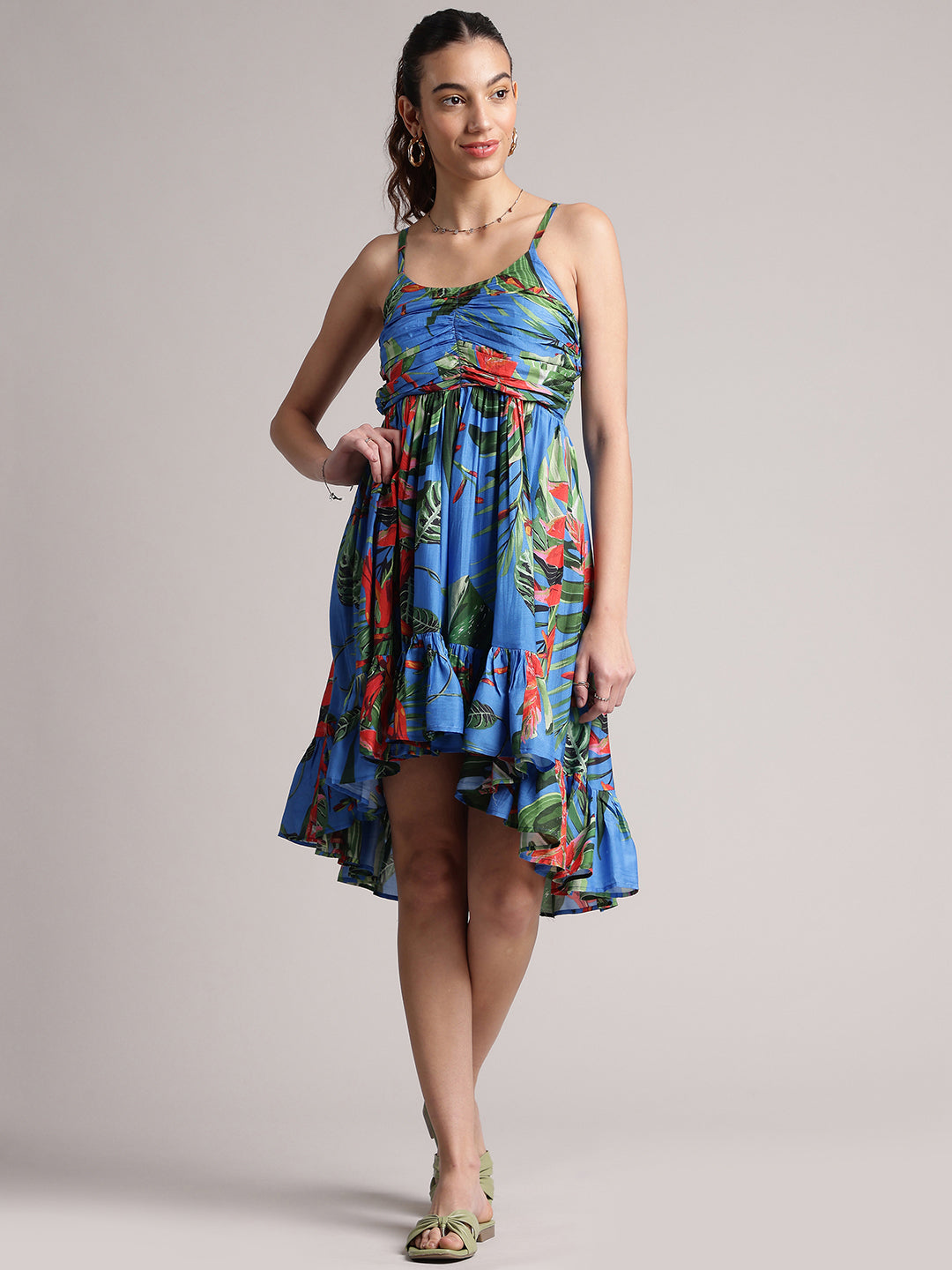 Zaccai Women's Blue Muslin Tropical Dress | Grocsy