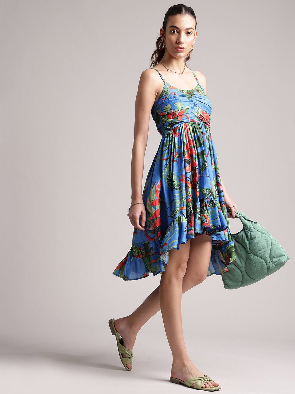 Zaccai Women's Blue Muslin Tropical Dress | Grocsy