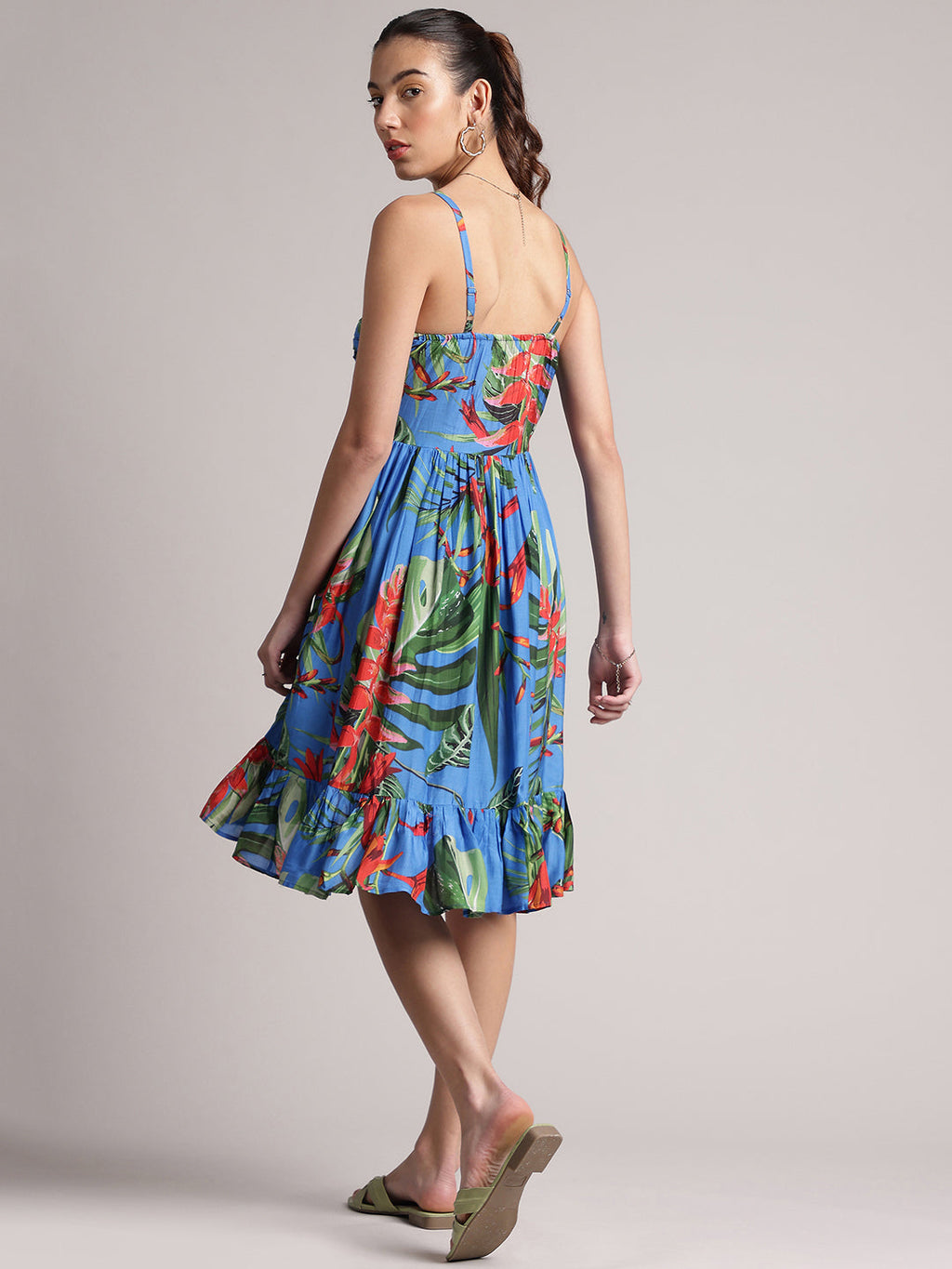 Zaccai Women's Blue Muslin Tropical Dress | Grocsy