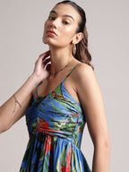 Zaccai Women's Blue Muslin Tropical Dress | Grocsy