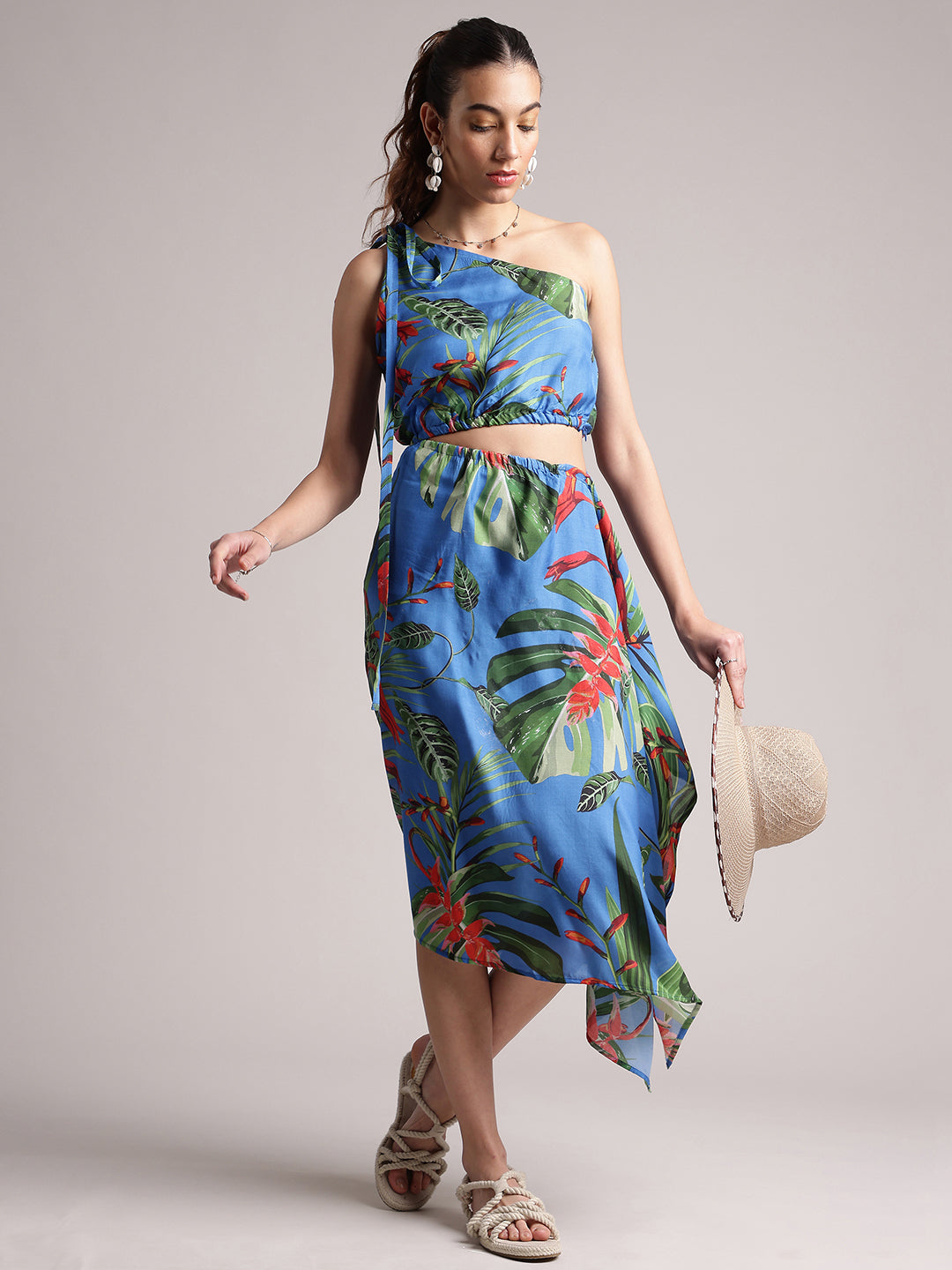 Zaccai Women's Blue Muslin Tropical Dress | Grocsy