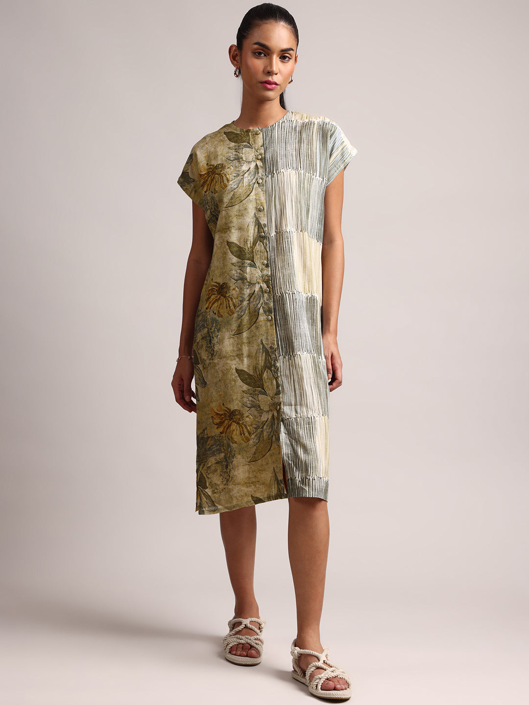 Zaccai Women's Green Linen Floral Dress | Grocsy