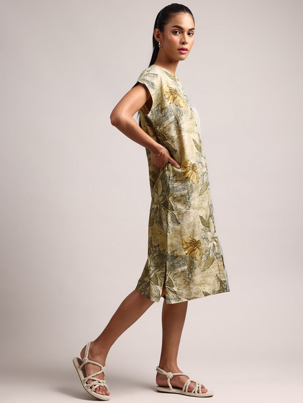 Zaccai Women's Green Linen Floral Dress | Grocsy