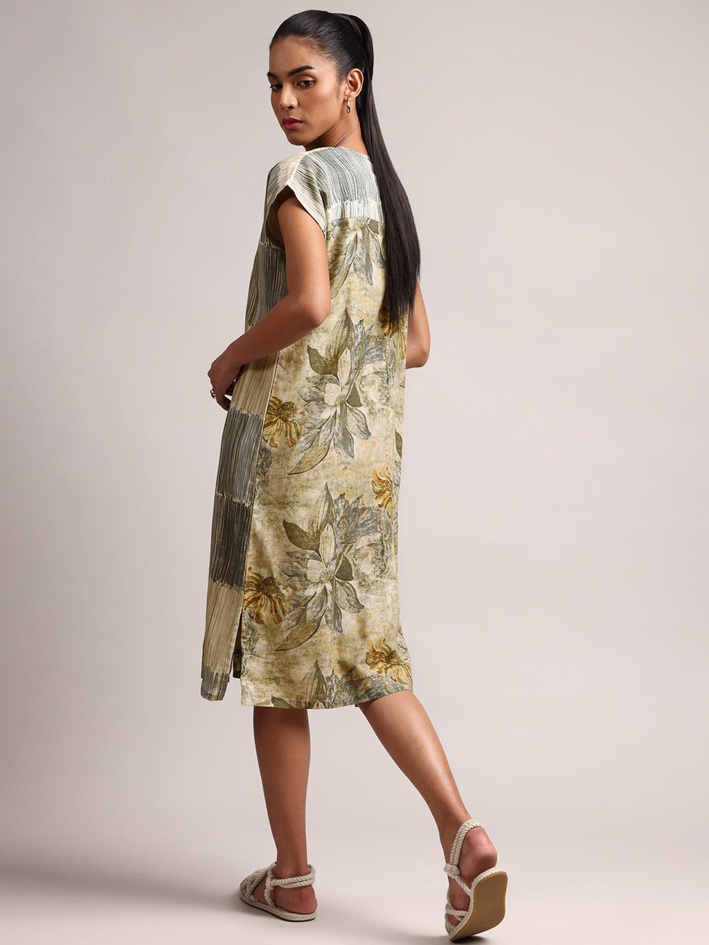 Zaccai Women's Green Linen Floral Dress | Grocsy