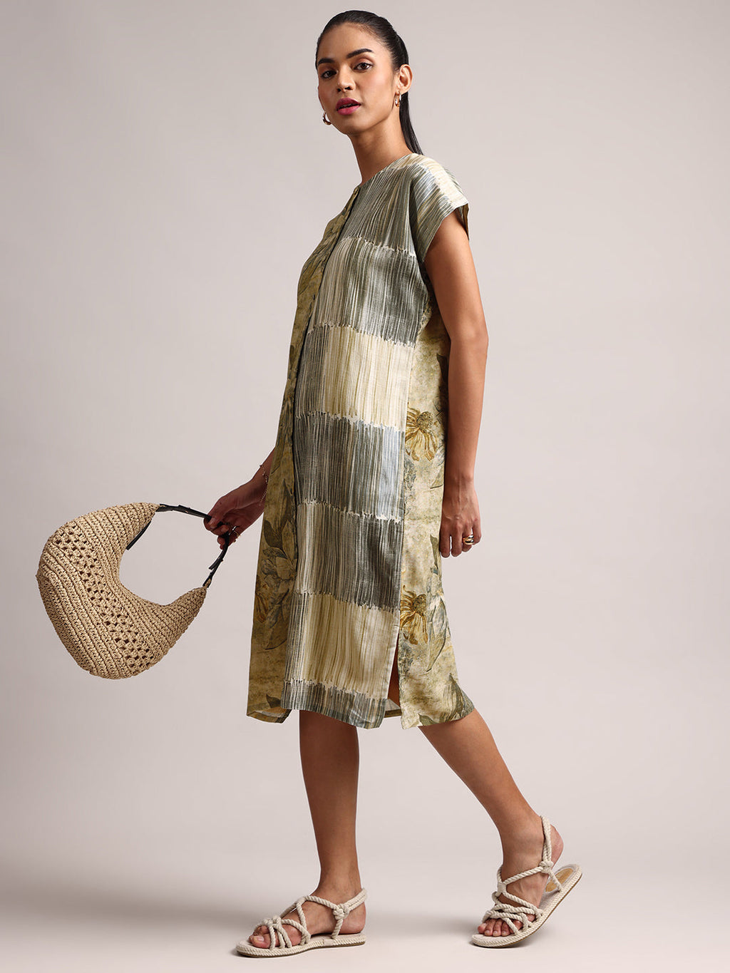 Zaccai Women's Green Linen Floral Dress | Grocsy