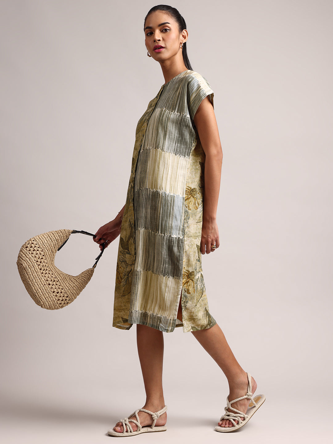 Zaccai Women's Green Linen Floral Dress | Grocsy