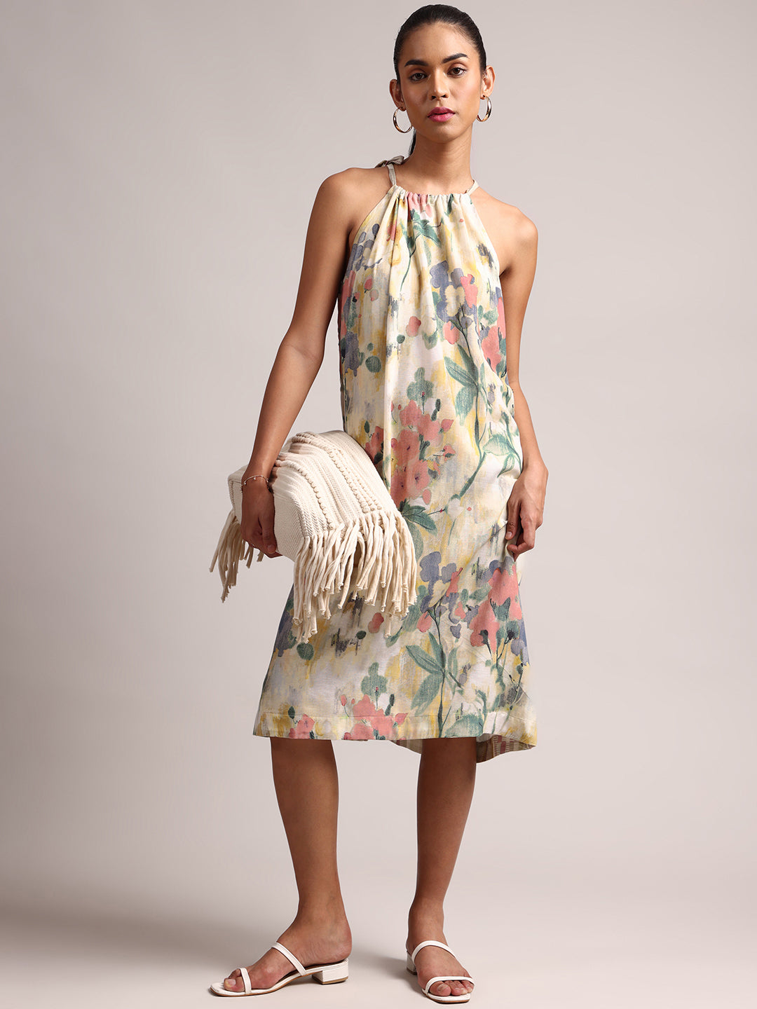 Zaccai Women's Yellow Linen Floral Dress | Grocsy